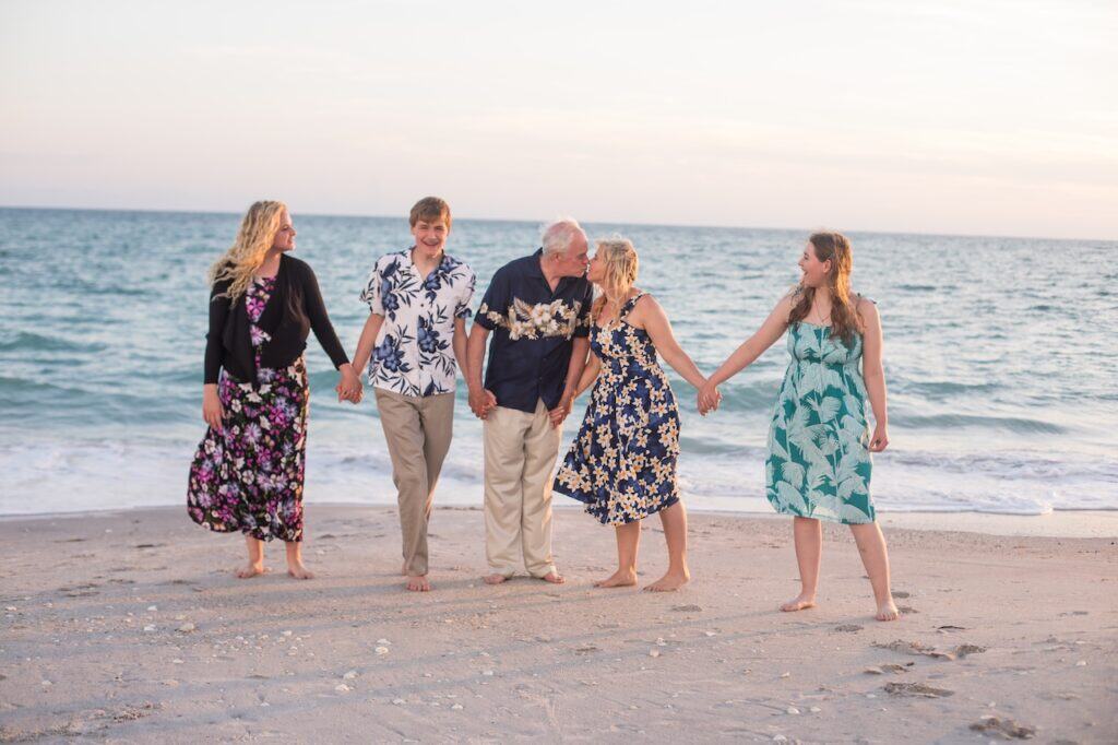 Catherine and her family on a beach
